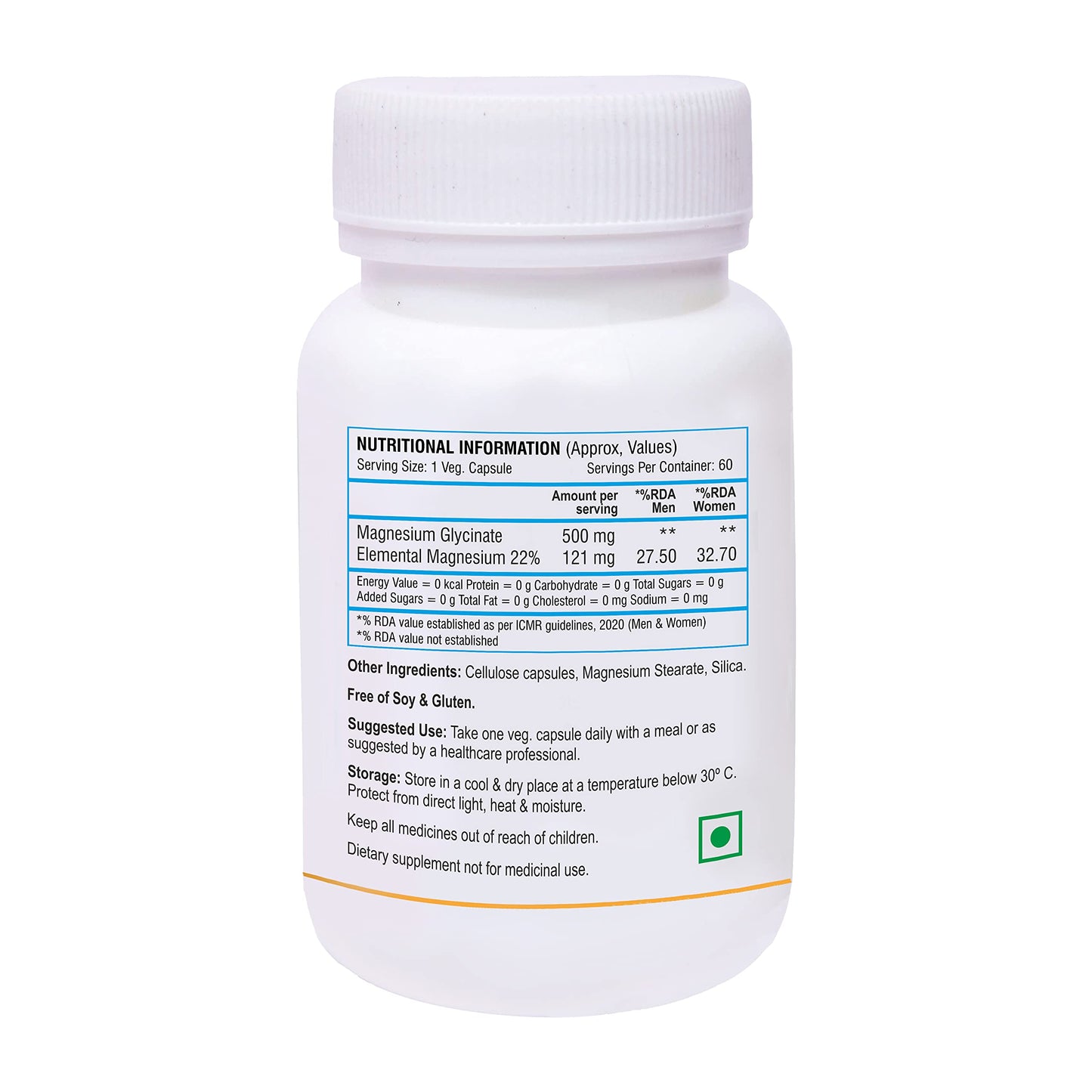 Biotrex Nutraceuticals Magnesium Glycinate | Highest Bioavailability | Cramps, Sleep & Mood balance | Chelated Form With Superior Absorption | Muscle Recovery & Nerve Function | 60 Veg Capsules