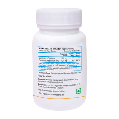 Biotrex Nutraceuticals Magnesium Glycinate | Highest Bioavailability | Cramps, Sleep & Mood balance | Chelated Form With Superior Absorption | Muscle Recovery & Nerve Function | 60 Veg Capsules
