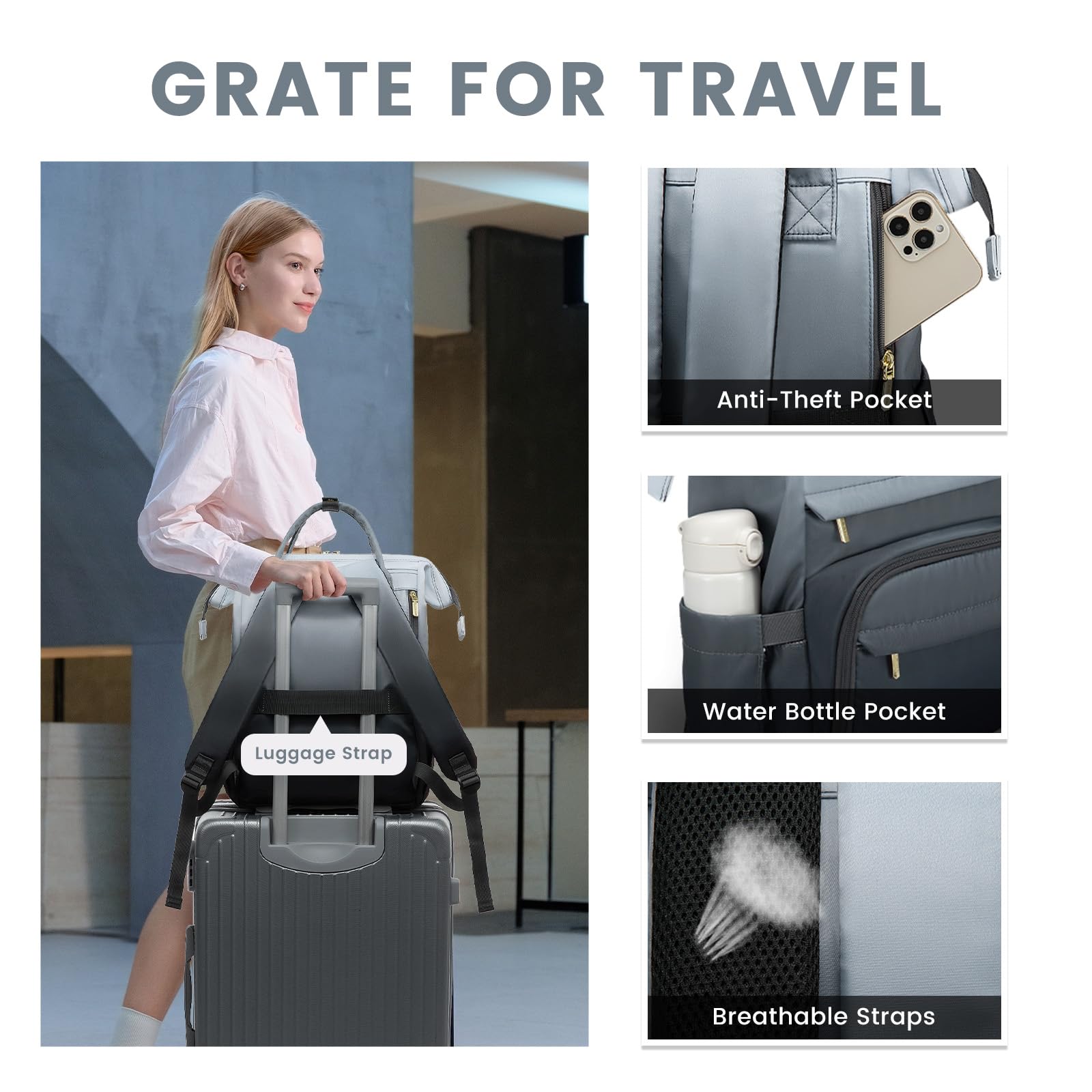 LOVEVOOK Laptop Backpack for Women, Black-white-gray Gradient, 17 Inch- image 4