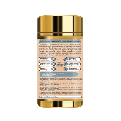 Vitaminnica Cordyceps Mushroom 500mg- 60 Vegan Capsules | Nootropics for Energy & Endurance