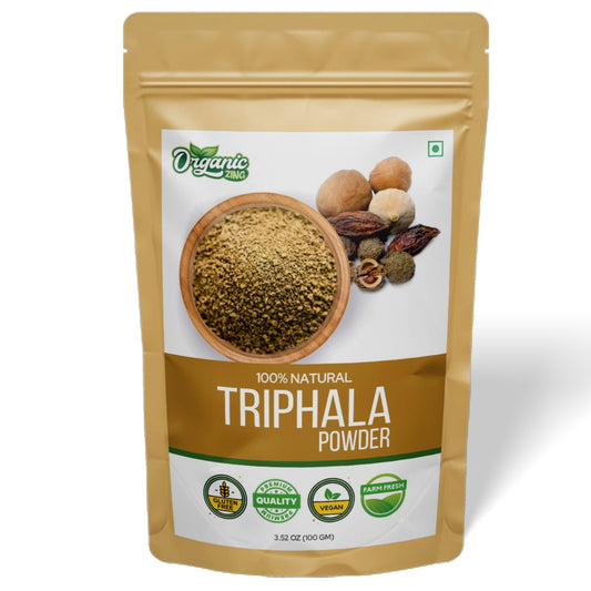 Organic Zing Presents Triphala Powder - Sundried Amla, Bibhitaki and Haritaki Fr