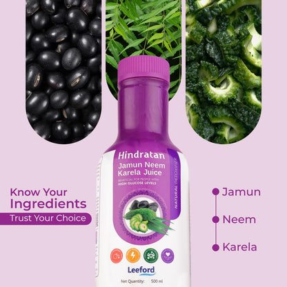 Hindratan Jamun Neem Karela Juice for Detoxification | Organic Juice for Blood Purifying & Lowering High Glucose Levels | Natural Gut Cleanser (500ml)
