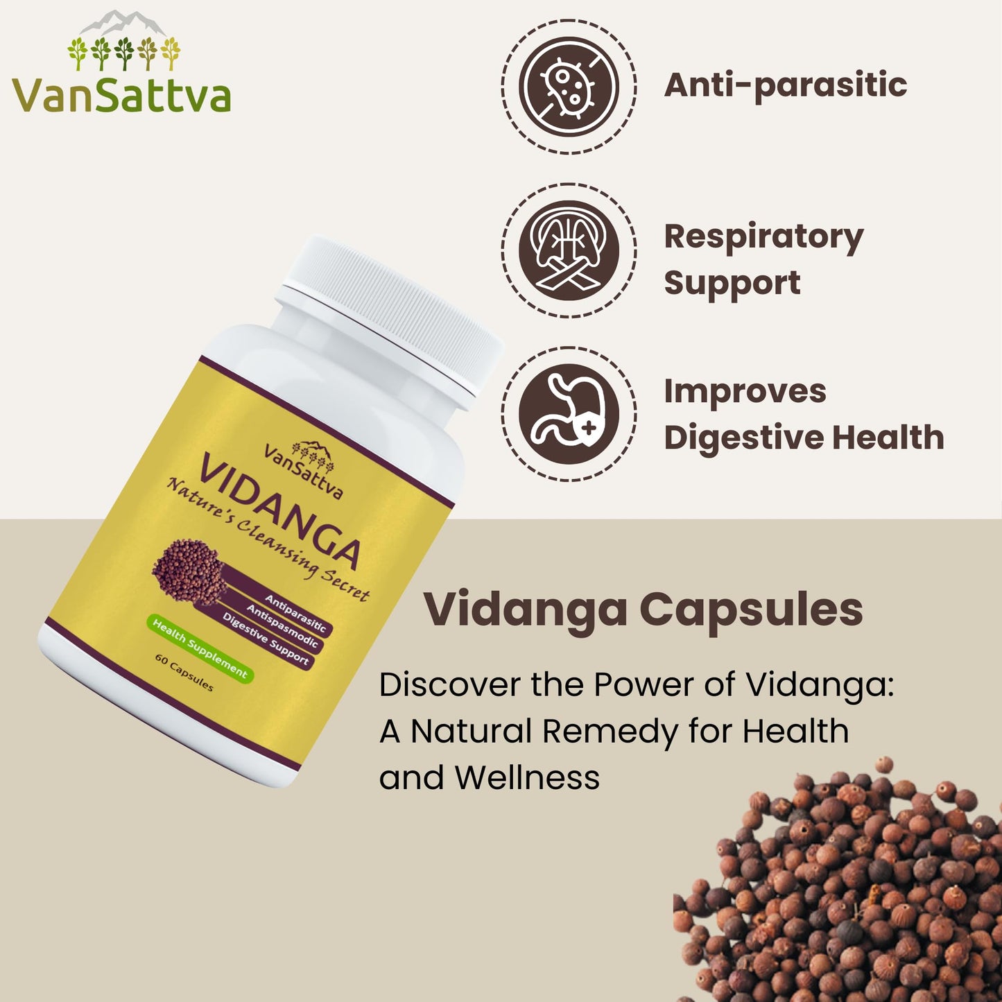 VanSattva Vidanga Capsule – 60 Caps, 650mg each