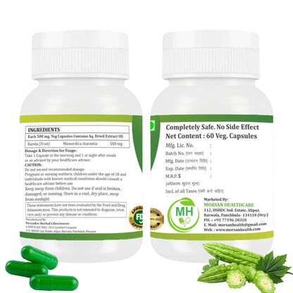 MORSAN HEALTHCARE | Karela Capsules 500mg – 60 Count | 2 Pack | Vegetarian | Plant-Based | Herbal Supplement | No Artificial Additives | Gluten-Free | Organic |