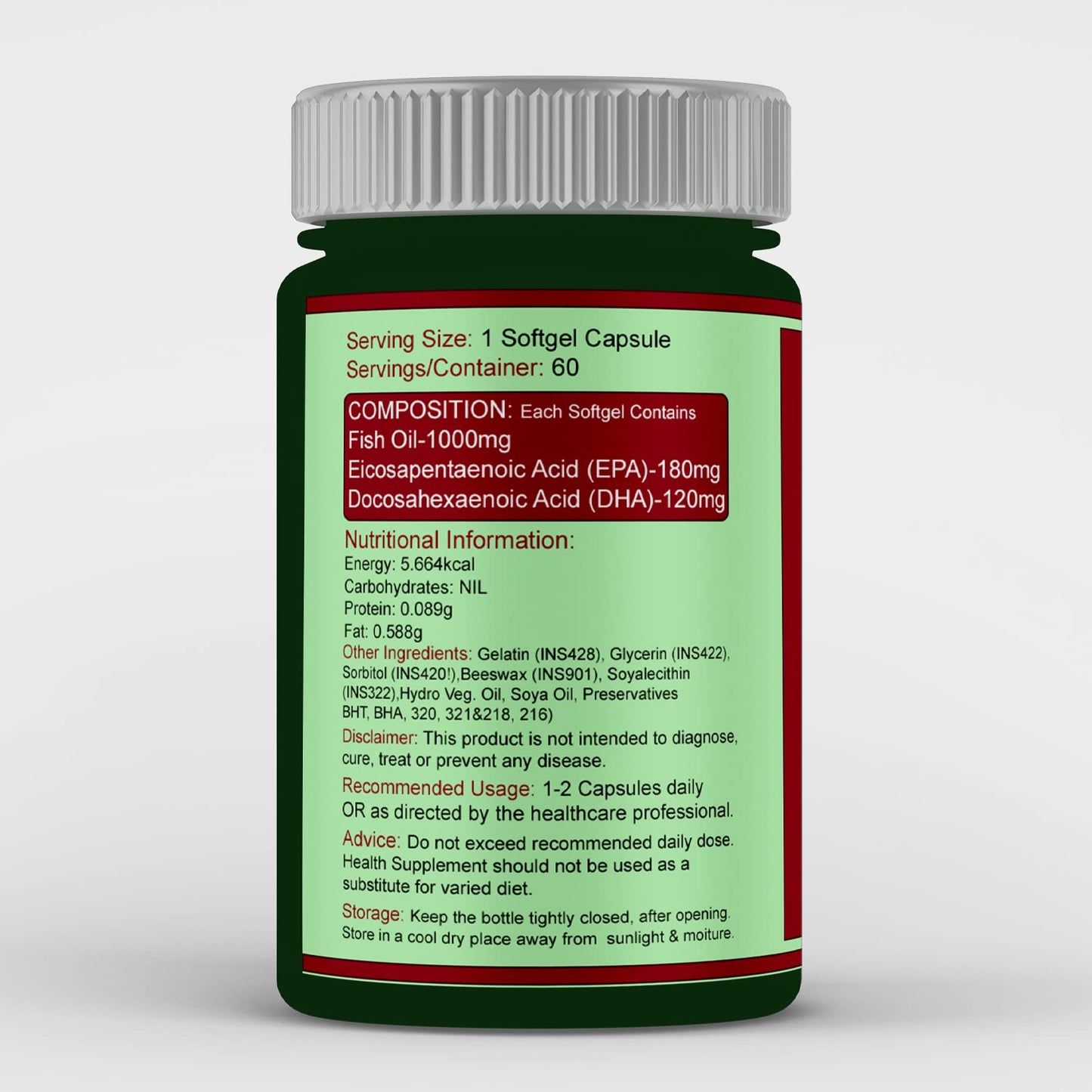 EVAAIDE Omega 3 Fish Oil, Fatty Acid, 1000mg (60 Capsules)