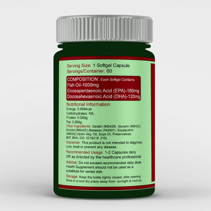 EVAAIDE Omega 3 Fish Oil, Fatty Acid, 1000mg (60 Capsules)