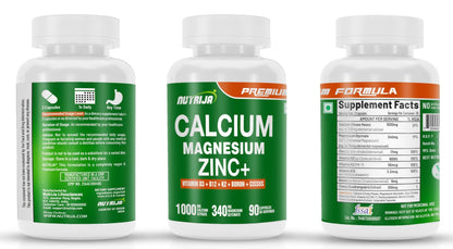 NutriJa Calcium Magnesium Zinc with Vitamin D3, Boron, K2 & B12 | Complete Bone Health & Joint Support Supplement for Men & Women (90 Capsules)