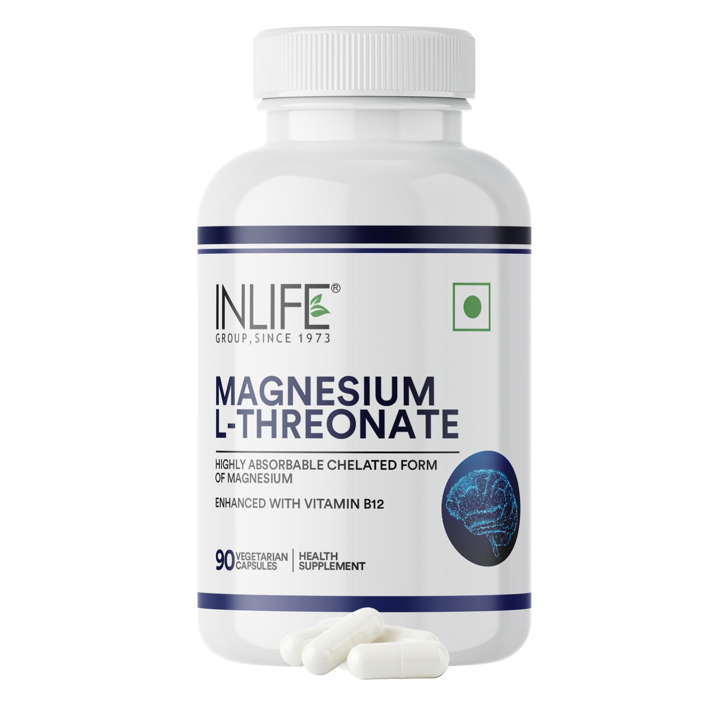INLIFE Magnesium L Threonate Supplement 2083 mg with Vitamin B12 | Highly Bioavailable | 90 Vegetarian Capsules