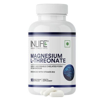 INLIFE Magnesium L Threonate Supplement 2083 mg with Vitamin B12 | Highly Bioavailable | 90 Vegetarian Capsules