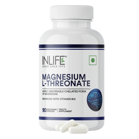 INLIFE Magnesium L Threonate Supplement 2083 mg with Vitamin B12 | Highly Bioavailable | 90 Vegetarian Capsules