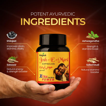 KAYNA HEALTHCARE Josh-E-Mard Power Capsules for Stamina & Vitality Support | Energy, Strength & Performance Booster | Herbal Supplement for Men, 60 Capsules
