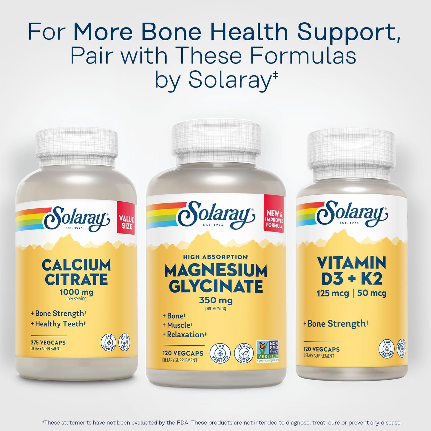 SOLARAY Magnesium Glycinate With Bioperine, Healthy Relaxation, Muscle Function & Bone Support (120 Count) - Capsule