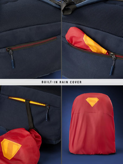 he Souled Store Official Superman Backpack | 25L Utility Pack | Fits 15" Laptop | Water Resistant Stylish Superhero Bag for School Travel & Casual Use (Blue)