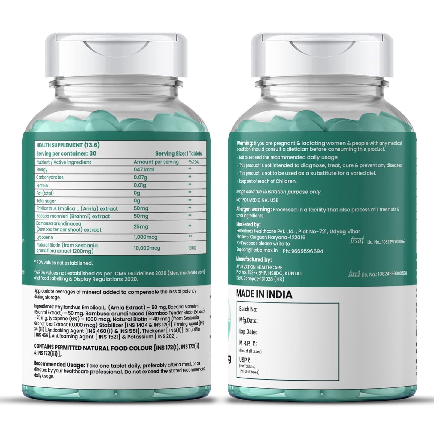 Herbalmax Biotin Tablets for Hair Growth | 10000 mcg Biotin Tablet with Sesbania Grandiflora Extract – Hair Strength & Vitamin B7 Hair Care for Men & Women | 30 Veg Tablets