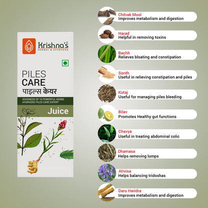 KRISHNA'S HERBAL & AYURVEDA Piles Care Juice - 1000 Ml, Ayurvedic Piles Care Expert, Goodness Of Chitrak Mool, Bachh, Kutaj, Bilav & 6 Other Herbs