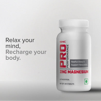 GNC Zinc Magnesium Complex (ZMA) with Vitamin B6, L-Theanine, L-Tryptophan & Hops Flower Extract | 60 Veg Tablets | Supports Restful Sleep, Calmness & Nerve Function | USA Formulated