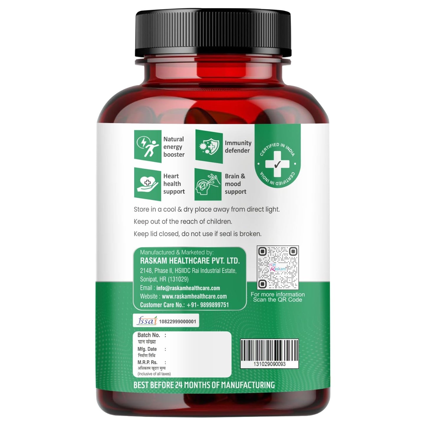 Raskam Quercetin with Bromelain Capsules | Immune & Respiratory Support | Powerful Antioxidant Formula | Promotes Cardiovascular & Joint Wellness | 60 Veg Capsules