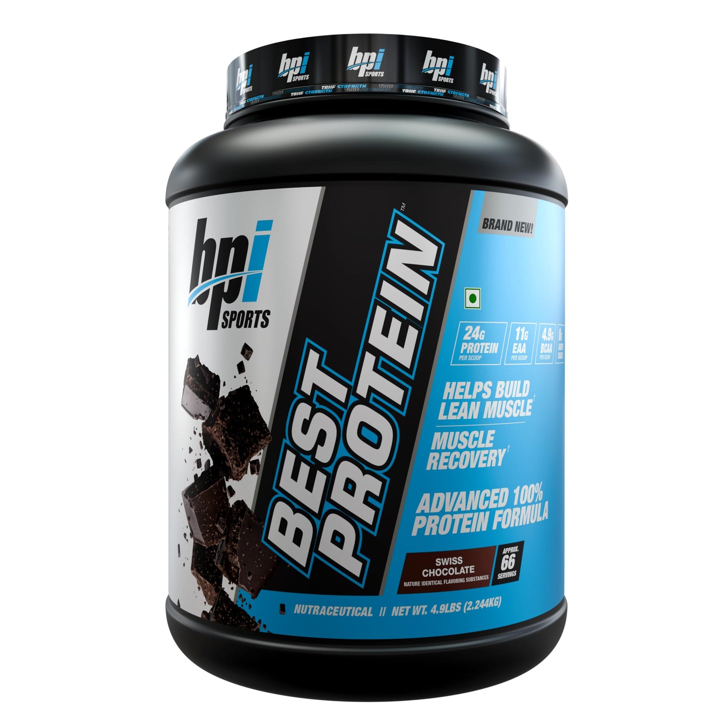 BPI Sports Best Protein Powder | Swiss Chocolate | 2.24kg (4.9 lbs) | 24g Protein Per Scoop | 66 Servings | Whey Protein Blend