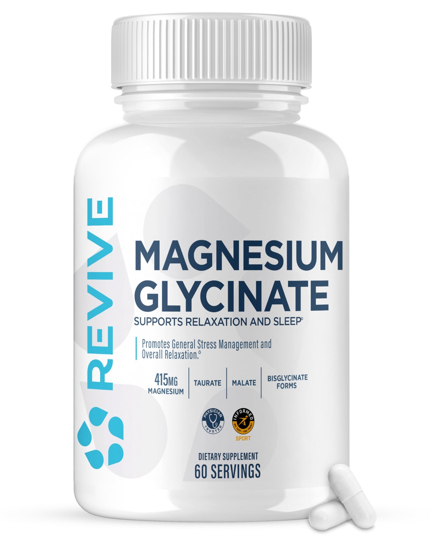 Revive MD Pure Magnesium Glycinate – High Absorption Supplement for Relaxation, Stress Relief, Sleep & Memory Support – 120 Veg Capsules