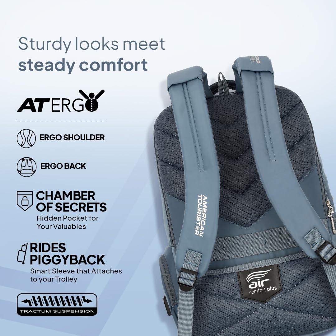 American Tourister Jit+ 2.0 Style 02|28L|17" Laptop Bag|2 Compartments|Smart College & Office Backpack for Men & Women|USB Charging Port, Rain Cover & Smart Sleeve|Mirage Blue|1 Year Global Warranty