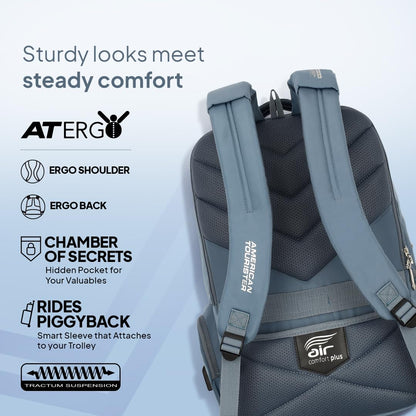 American Tourister Jit+ 2.0 Style 02|28L|17" Laptop Bag|2 Compartments|Smart College & Office Backpack for Men & Women|USB Charging Port, Rain Cover & Smart Sleeve|Mirage Blue|1 Year Global Warranty