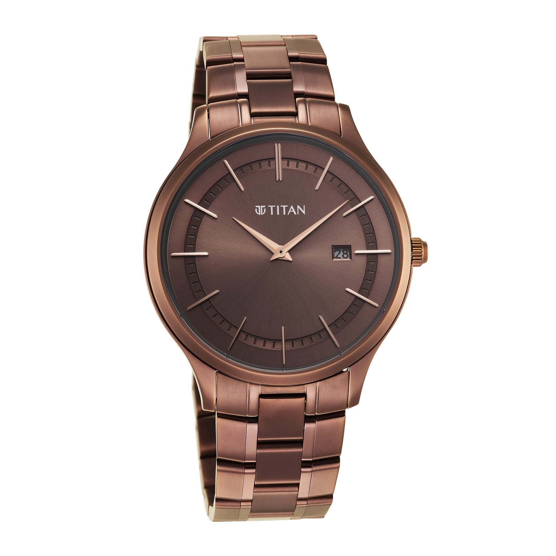 Titan Classique Slimline Brown Dial Analog with Day and Date Stainless Steel Str