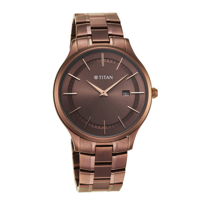 Titan Classique Slimline Brown Dial Analog with Day and Date Stainless Steel Str