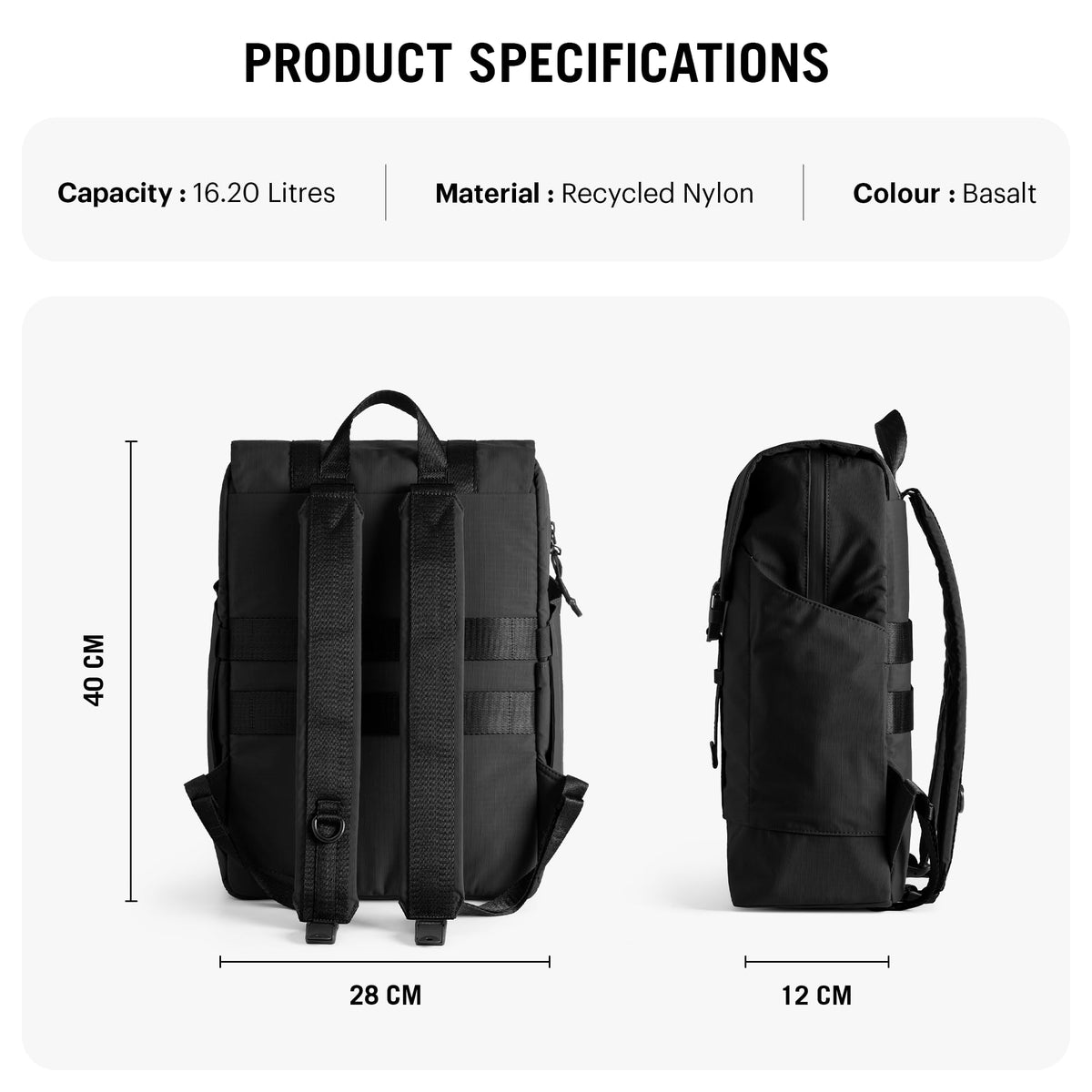 DailyObjects Taiga Backpack (19L) Ultra Light Office/Travel Laptop Backpack (19L) for Men & Women with 15inch Compartment, Water-Repellent, MultiPocket, Bottle Holders with Trolley Strap- Basalt Black
