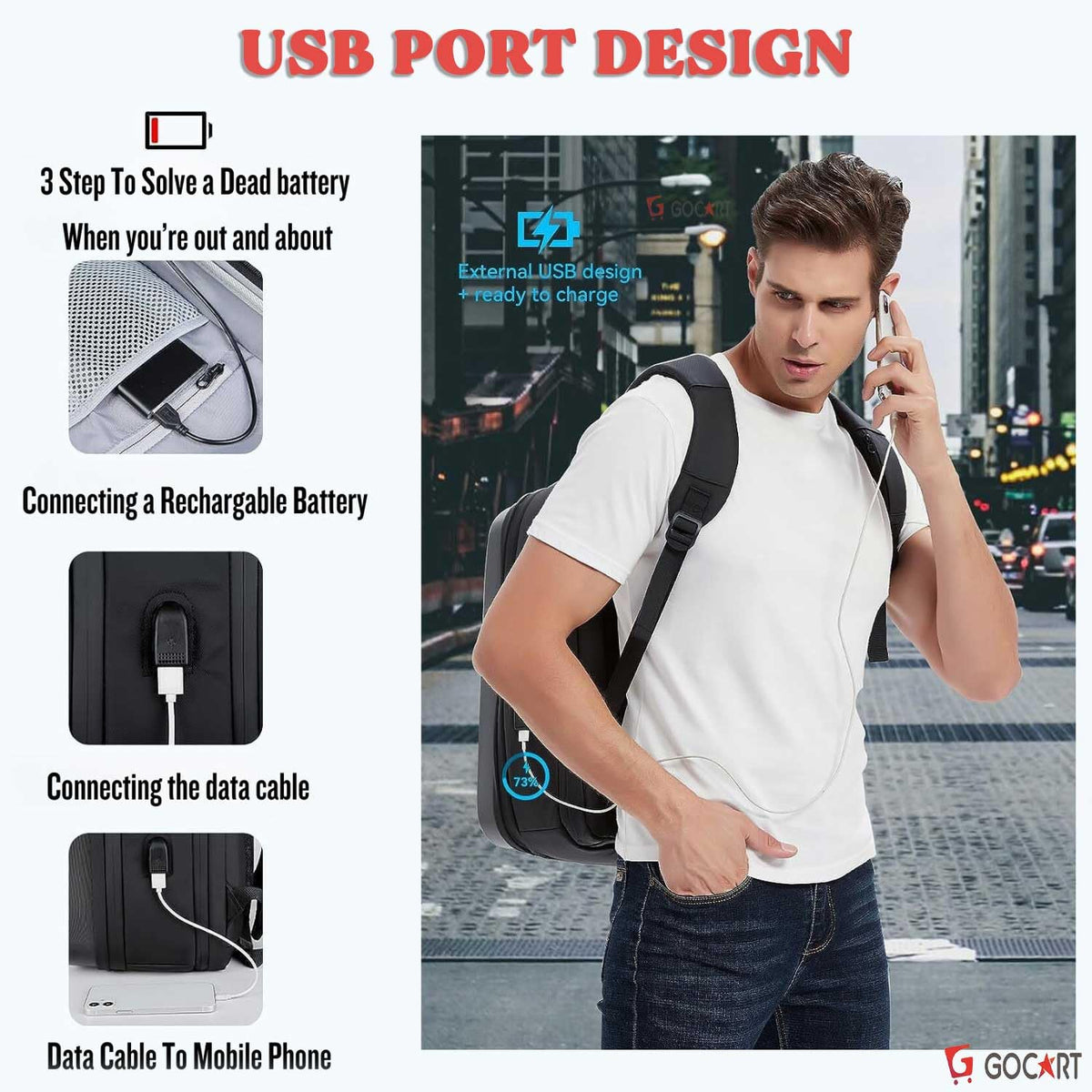 GOCART WITH G LOGO Hard Shell Business Computer Laptop Storage Backpack for Men and Women (Black)
