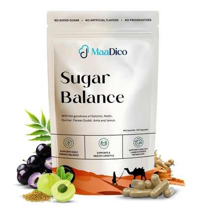 Maadico Sugar Balance Capsules For Diabetes Care, 120 Capsules | Regulates Blood Sugar & Glucose Levels | Strengthens Immunity | Ayurvedic Herbal Blend for Balanced Wellness & Daily Health Support