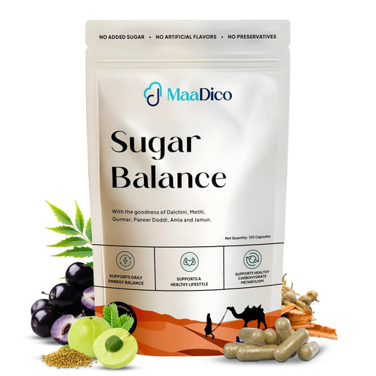 Maadico Sugar Balance Capsules For Diabetes Care, 120 Capsules | Regulates Blood Sugar & Glucose Levels | Strengthens Immunity | Ayurvedic Herbal Blend for Balanced Wellness & Daily Health Support