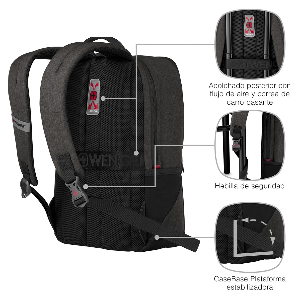 WENGER, MX Reload 14 Inch Backpack, 17 Liters Heather Grey Swiss Designed-Blend of Style and Function, 611643