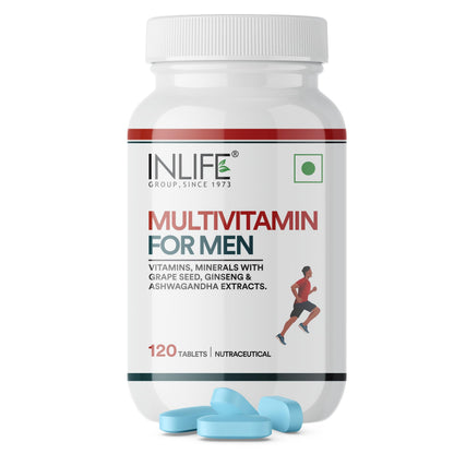 INLIFE Multivitamin Tablets for Men | Enriched with Zinc, Vitamin C, Vitamin D3, and Essential Minerals | 120 Tablets