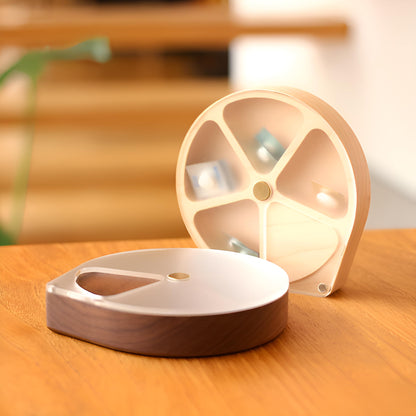 URBAN AURRA Wooden Pill Organizer Medicine Holder Tablet Box Pill Case Weekly Pill Box Round Pill Dispenser with Rotating Lid Compartment Storage Vitamin Supplement Container Health Care Organizer (2)