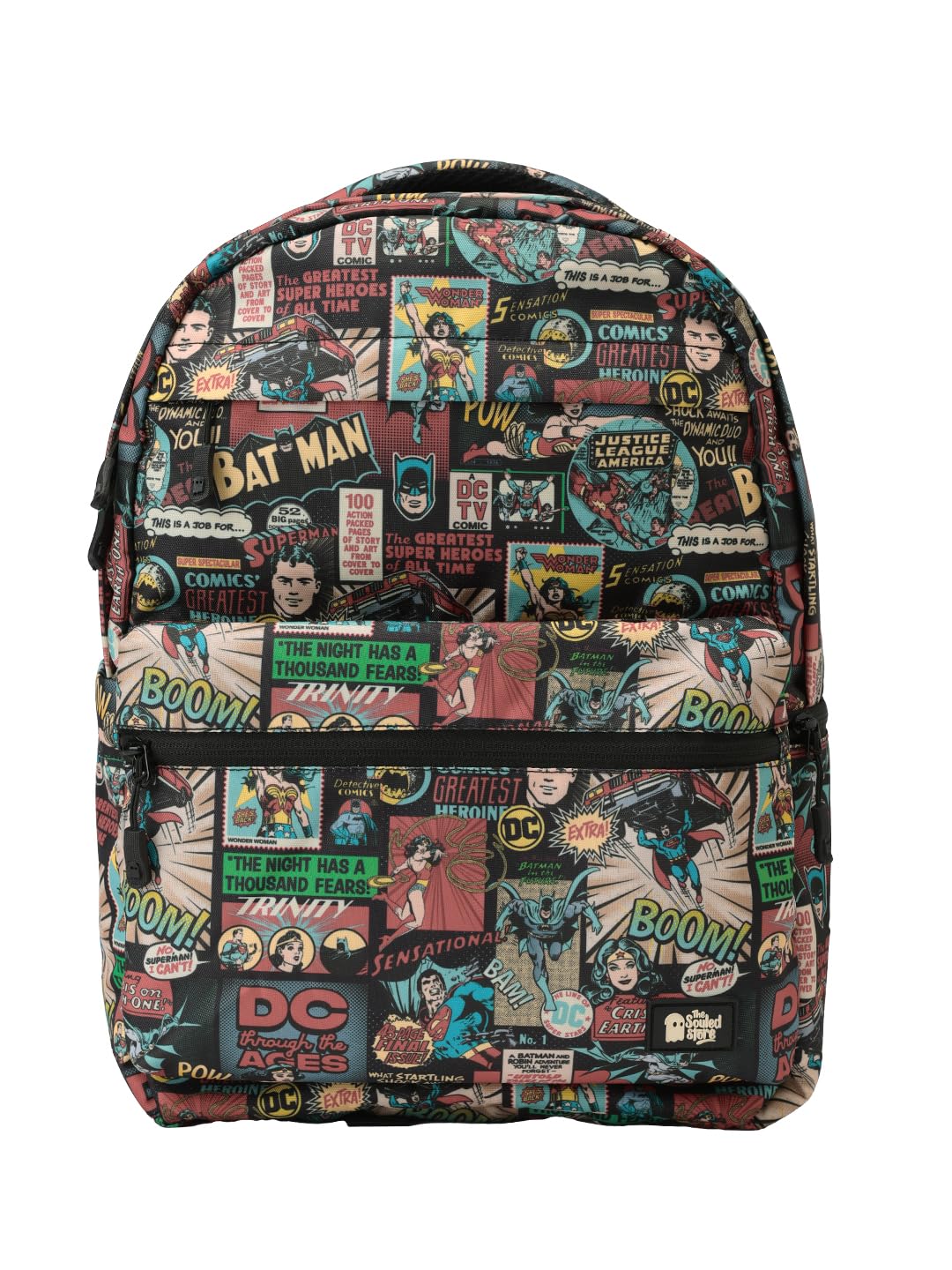 The Souled Store DC: Vintage Pack Backpack | Classic Retro Justice League Laptop Bag | Water-Resistant Multi-Pocket Travel Rucksack for Men & Women | Official DC Comics Collectible Merchandise