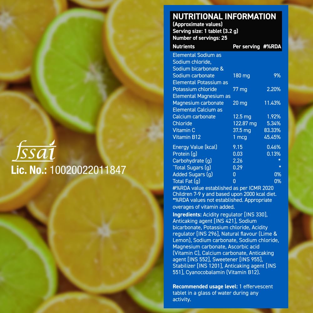 Fast&Up Reload Zero - Zero Sugar Instant Energy & Hydration Drink - Lime Lemon Flavour - 25 Effervescenet Tablets