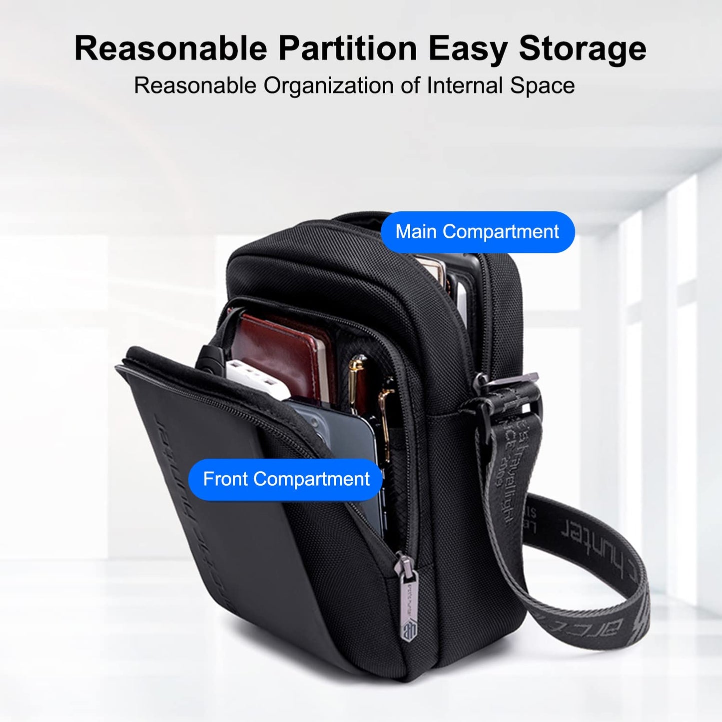 Arctic Hunter Small Sling Bag for Men Office Side Bag for 8.3" iPad Pocket A5 Size Water-resistant 1680D Polyester Messenger Shoulder Bag for Men Cross Bag for Travel Casual, Blue (Black)