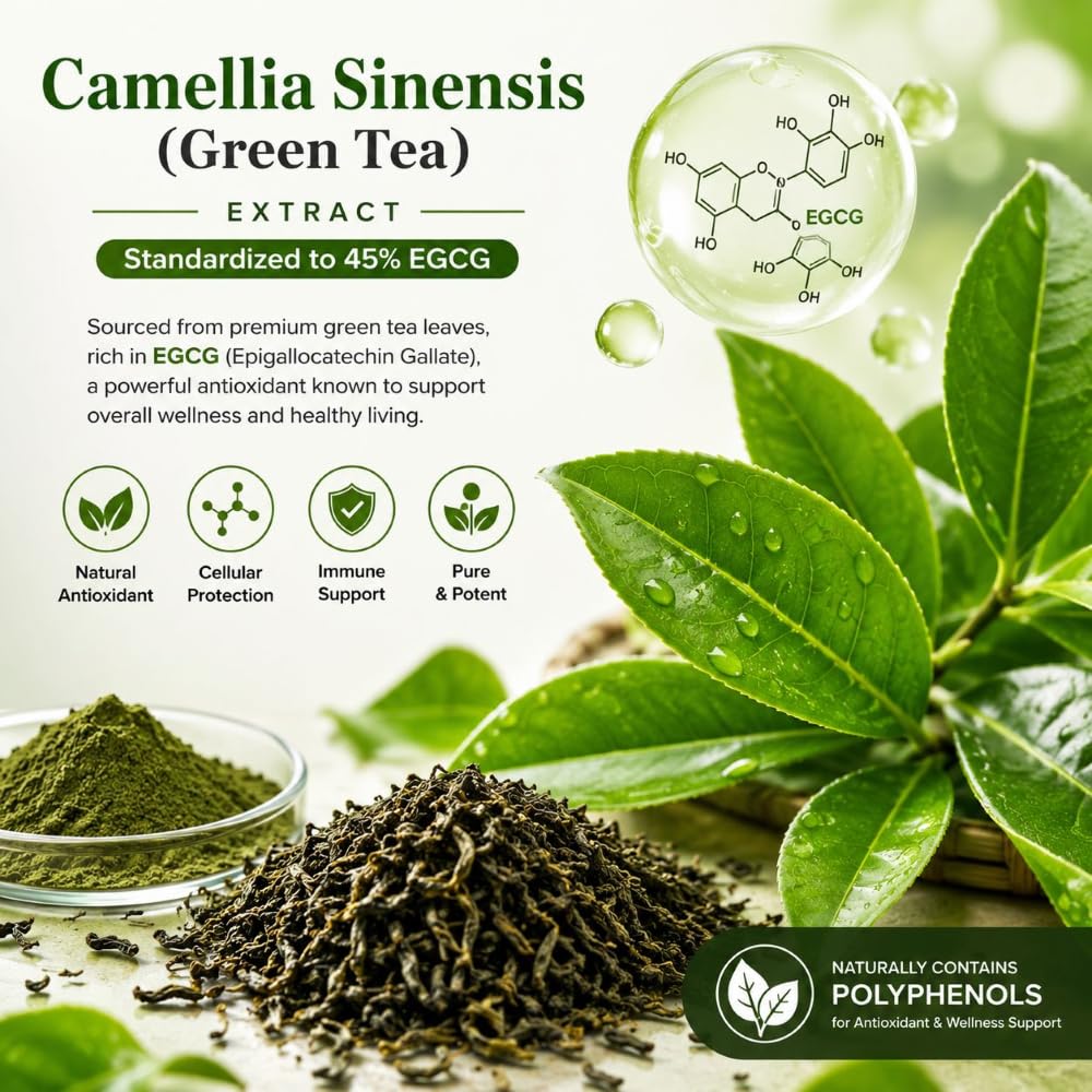Anjix Green Tea Extract Capsules | Antioxidant & Metabolism Support Supplement | Supports Energy & Wellness | Vegetarian Capsules | 60 Veg Caps