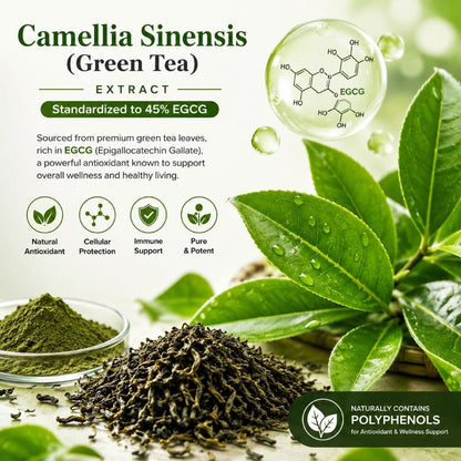 Anjix Green Tea Extract Capsules | Antioxidant & Metabolism Support Supplement | Supports Energy & Wellness | Vegetarian Capsules | 60 Veg Caps