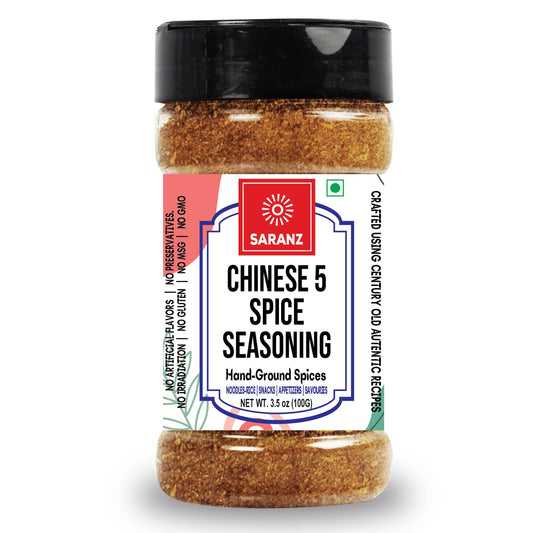 SARANZ Chinese 5 Spice Mix Exotic Seasoning | Flavorful Spice Mix | Herbs for Chinese Dishes Like Pizzas, Burger, Chowmein, Tacos, Burritos & Pastas | Perfect for Snacks (100 Grams Sprinkler Jar)