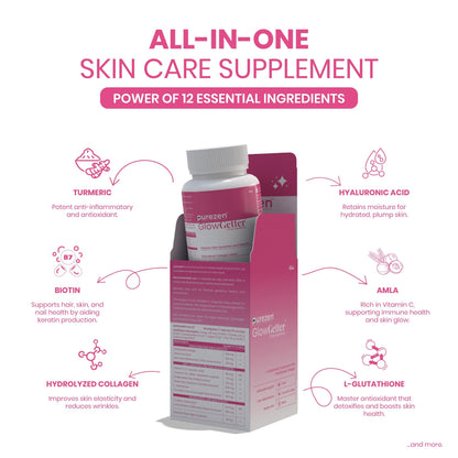 Purezen GlowGetter | Skin Radiance & Glow Supplement with Collagen, Hyaluronic Acid, Aloe Vera, Glutathione & Biotin | Hydrate • Brighten • Firm Skin | 60 Capsules
