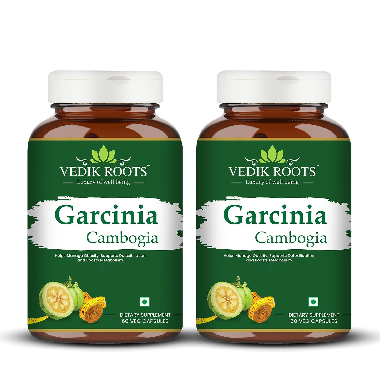 VEDIKROOTS Garcinia Cambogia 120 Veg Capsules (Pack of 2) | Herbal Dietary Supplement | Plant-Based Formula | Daily Wellness | Suitable for Men & Women