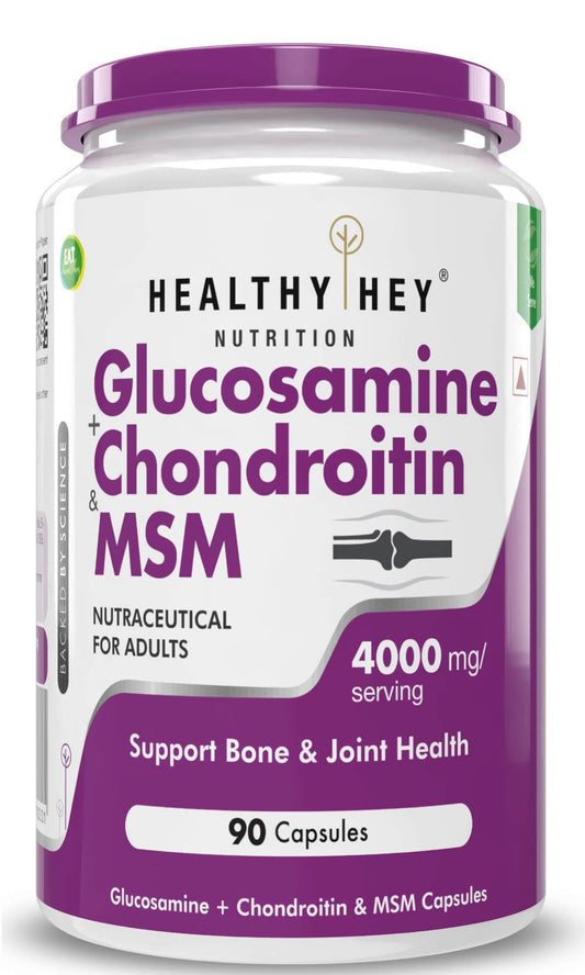 HealthyHey Nutrition Glucosamine Chondroitin and MSM for Cartilage; Joint and Bone, 90 Capsules