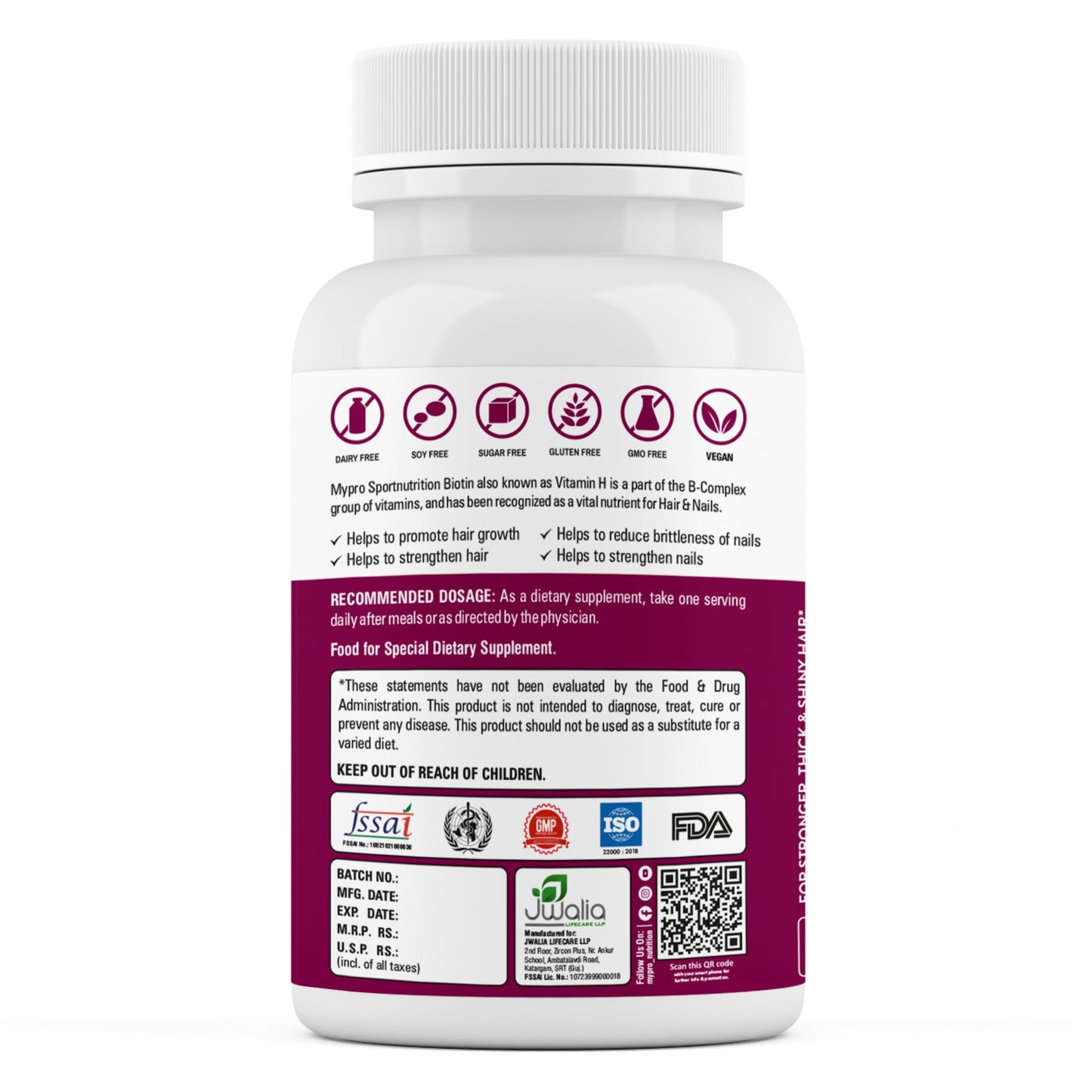 Mypro Sport Nutrition Biotin | Beauty Capsules | Promotes Healthy Hair | Skin & Nails |Helps Support Energy Metabolism | Helps Convert Food Into Energy For Men And Women -60 Capsules