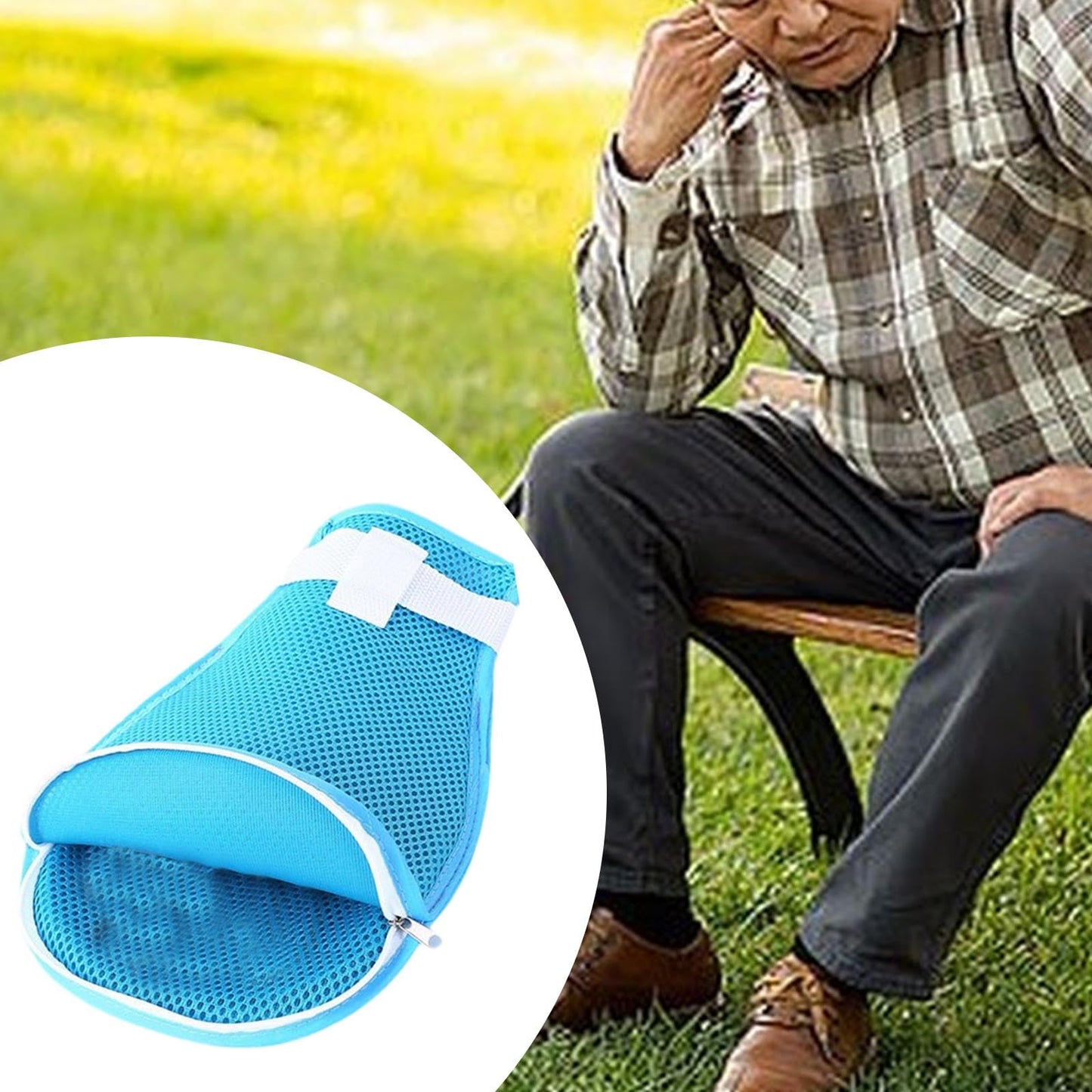 CALANDIS™ Hand Restraint Glove Mesh Cloth Elderly Portable Multifunction Security Mitt Light Blue with Zip