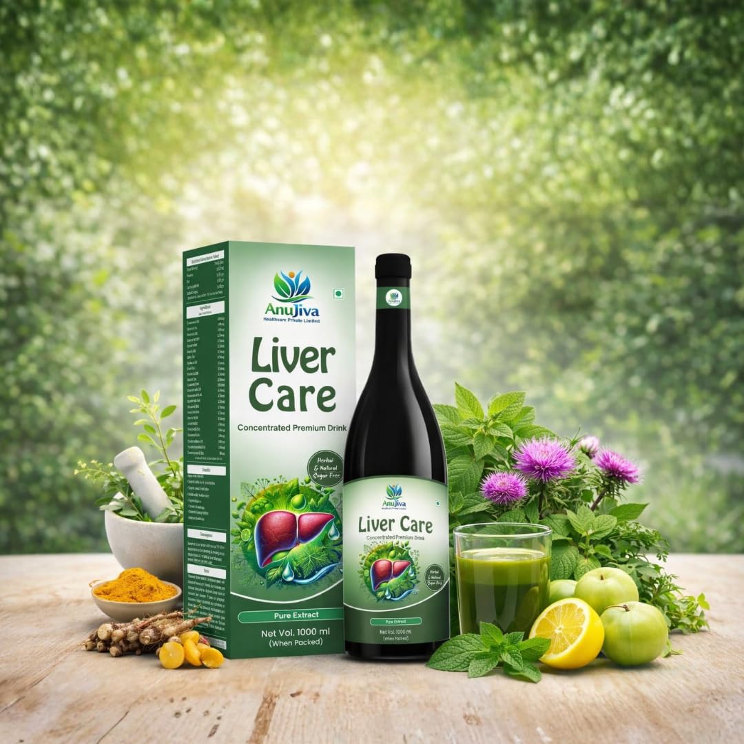 AnuJiva Liver Care Concentrated Premium Herbal Drink, Sugar Free, Pure Extract, Liquid, 1000 ml