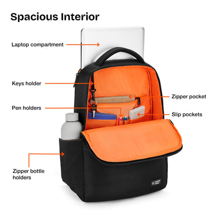 Nasher Miles Traverse Corporate Backpack | Premium Polyester & PU Laptop Backpack 24L | Ideal for Office, College, School & Travel | Men, Women, Boys, Girls (Black)