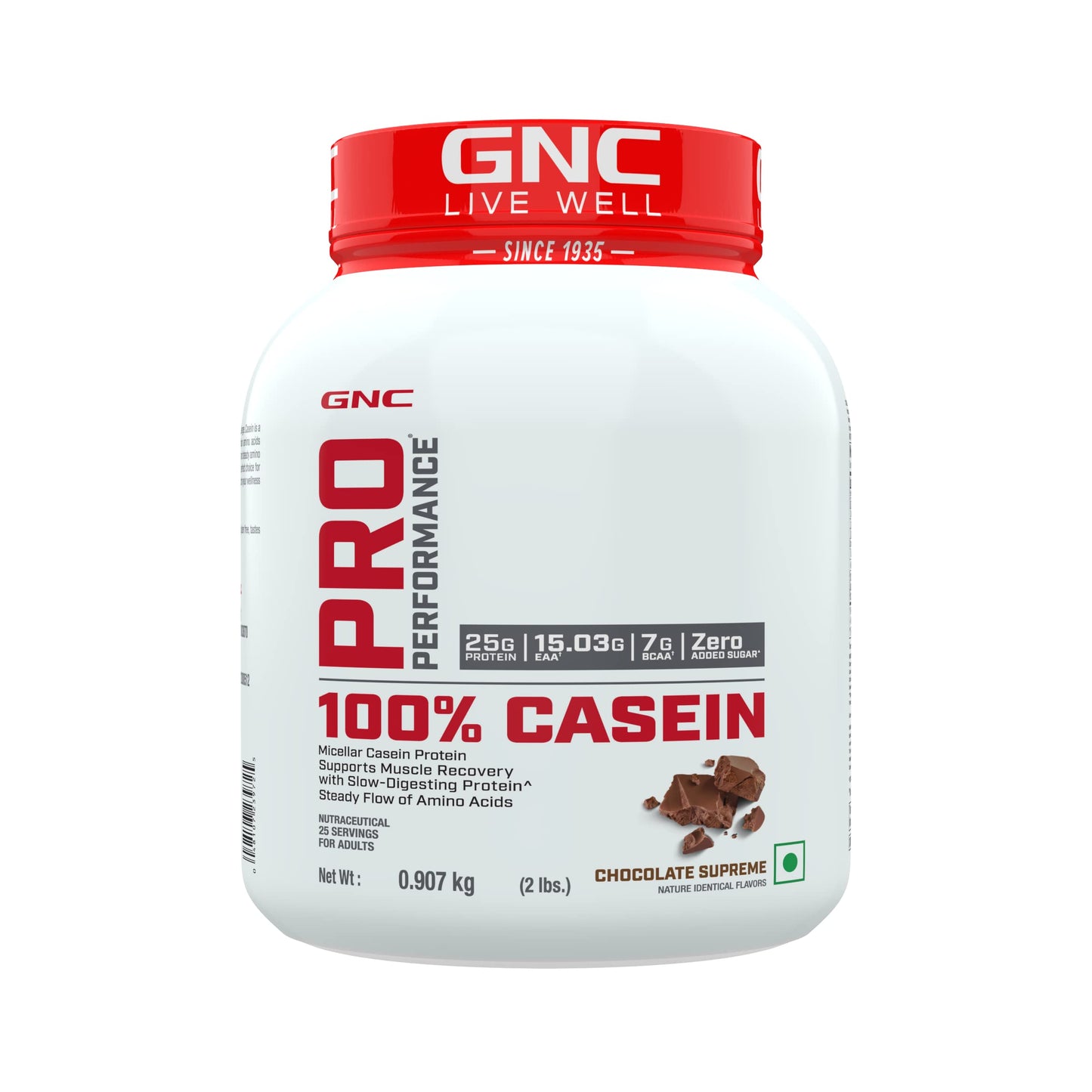 GNC Pro Performance 100% Micellar Casein | 2 lbs | 25 Servings | Overnight Muscle Recovery | Helps Stay Full | DigeZyme® For Easy Digestion | 25g Protein | 15g EAA | 7g BCAA | Chocolate Supreme