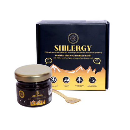 SHILERGY Shilajit/Shilajeet Gold Resin - 20g | Boost Energy, Muscle Growth & Stamina | Ayurvedic & Infused with Ashwagandha, Safed Musli with 24 Carat Gold Aurum. (20 g (Pack of 1))