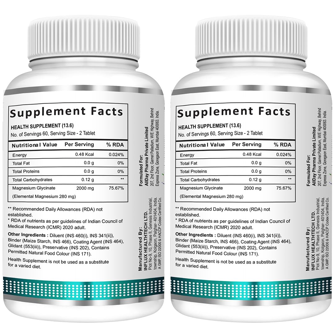 SWISSLIFE FOREVER Chelated Magnesium Glycinate | Dietary Tablets with Mineral and Amino acid (Magnesium Glycinate) Help in Bone health for Men & Women 120 Tablets (Pack of 2)